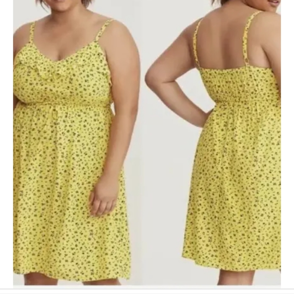 Torrid Yellow Floral Print Ruffle Dress